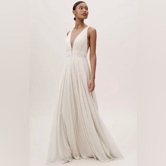 Jenny Yoo Bhldn Carmen Dress Metallic Knit Floor Length Sleeveless Gown Size 4